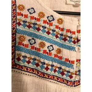 beachlunchlounge womens white cotton embroidered yoke flutter sleeve blouse